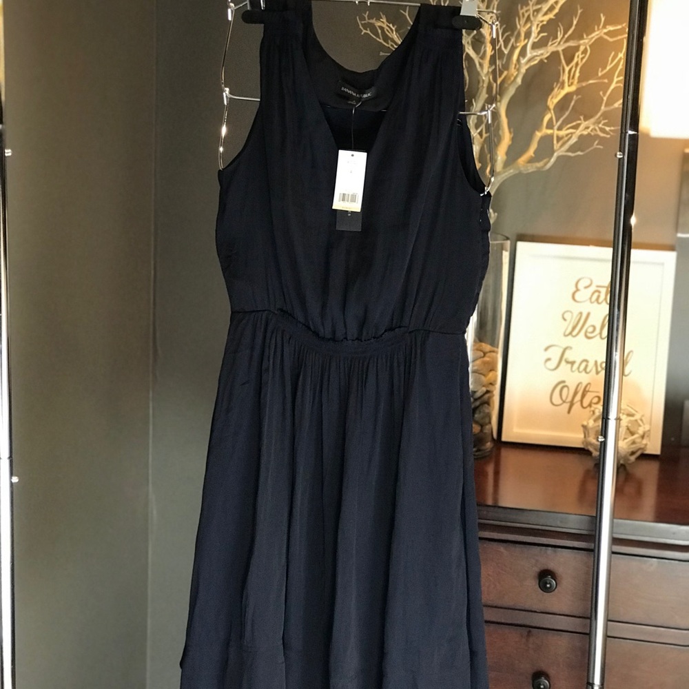 Banana Republic, silk feel navy sleeveless dress.